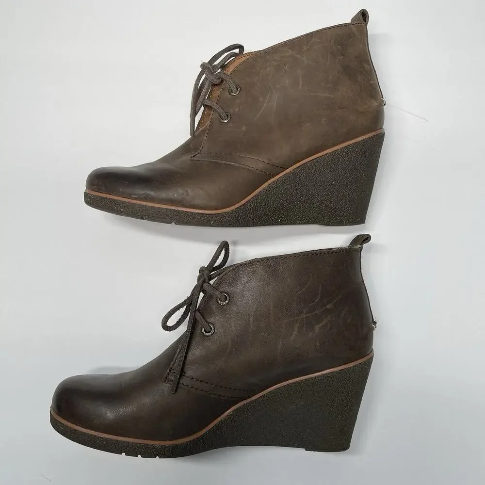 Sperry Women's 8.5M Harlow Burnished Brown Leather Wedge Heel‎ Ankle Bootie